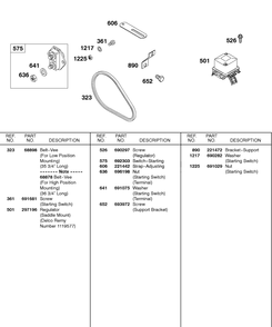 Regulator, Vee Belt Diagram and Parts List for  Briggs and Stratton Engine